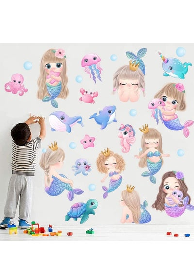 اشتري Cute Mermaid Princess Wall Decal Cartoon Marine Life with Little Bubble Wall Stickers 42x42inch Removable Self-Adhesive Vinyl Wall Clings for Children's Bedroom Nursery Door Decorarion في الامارات