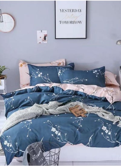 Buy Variance Sizes Sakura Pattern Duvet Cover Set Reversible style Blue-Gray Color in UAE