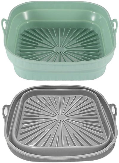 اشتري 2-Pack Air fryer Silicone Liner, 8.5 inch Reusable Air Fryer Basket Silicone Pot Round for 4 to 7 QT, Food Grade Microwave Oven Accessories (Grey + Green) في الامارات