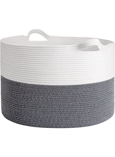 اشتري Grey & White Colour Block Storage Basket,Large Toy Storage Basket,Eco-Friendly Material,Woven Storage Basket with Carrying Handle,Suitable for Toys/Bedding/Clothes Storage(55x35cm) في السعودية