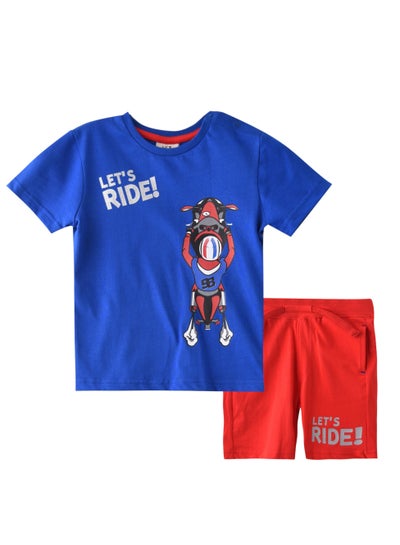 Buy Baby Boys 2 piece Set - T-Shirts & Shorts - Blue and Red (100% Cotton)- VJ in UAE
