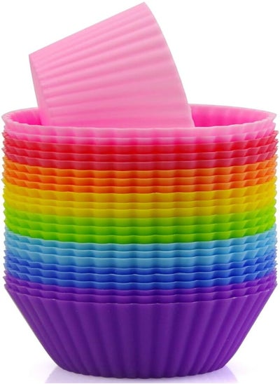 اشتري Mirenlife Silicone Cupcake Liners Reusable Silicone Baking Cups Nonstick Muffin Molds Easy Clean Silicone Muffin Liners, 24 Pieces in 8 Rainbow Colors في مصر