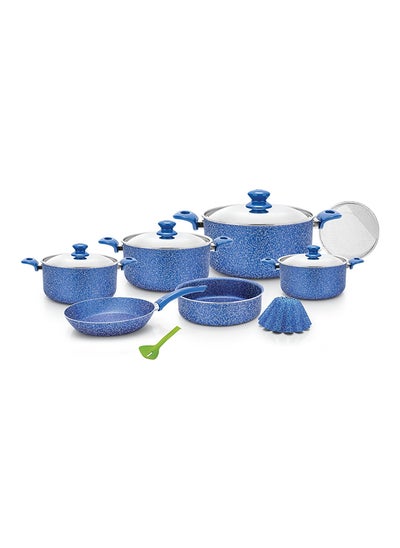 Buy 13 Pieces Trueval Set (Pot 16 - 18 - 22 - 28 - Frying Pan 24 - Tray 22 - Brioche 12 - Browning Grid - Distribution Box) - Blue in Egypt