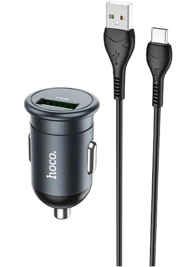 Buy Hoco Z43 - Mighty Single Port Fast Car Charger (18W - 3A), Set With USB-A To Type-C Cable (1m), Support QC3.0/FCP/AFC Fast Charging protocols, Compatible with Samsung Xiaomi Oppo Huawei - Metal Grey in Egypt