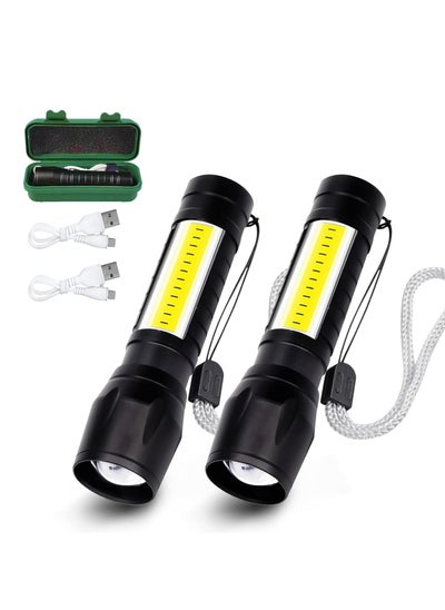 Buy USB Rechargeable Torch, Outdoor Emergency Light Check Light XPE/COB Mini Torch, Portable Waterproof Handheld Torch for Camping, Outdoor, Emergency and Daily Use (2 Pack) in UAE