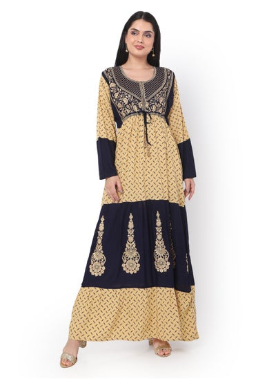 اشتري MODEST THICK EMBRODERED WITH LONG SLEEVES AND UNIQUE THREAD BELT HIGH QUALITY STYLISH ARABIC KAFTAN JALABIYA DRESS في السعودية