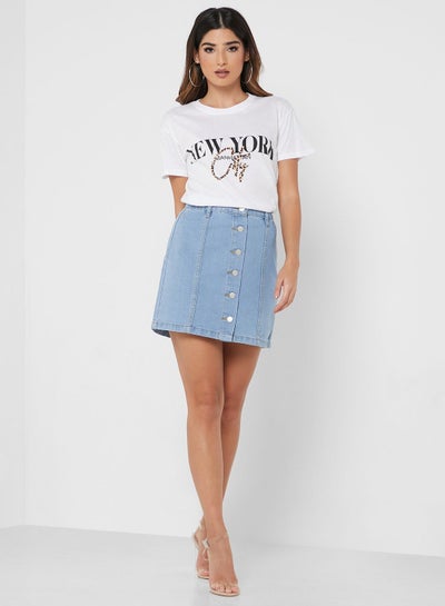 Buy Button Detail Denim Skirt in UAE