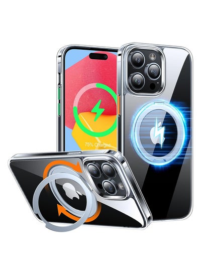 اشتري 360°Rotatable Magnetic Ring Designed for iPhone 15 Pro Max Case, Compatible with MagSafe with Stand & Ring Holder, Military Grade Shockproof Translucent Back Phone Case Ostand R, Clear في الامارات