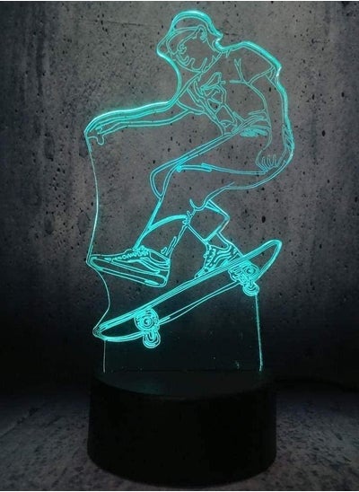 اشتري 3D Illusion Lamp LED Skateboarder Multicolor Night Light Cartoon Table Cool Kids Desk Modern Bedroom Kids Birthday Gift في الامارات