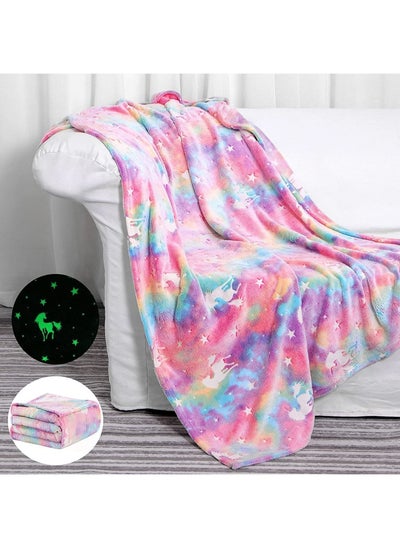 Buy Glow in The Dark Throw Blanket Luminous Unicorns Blanket for Boys Girls Super Soft Fuzzy Plush Flannel Furry Fleece Blanket Perfect for Bed or Sofa Personalized Kids Gifts(Rainbow 50"x60") in UAE