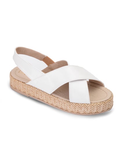 Buy Canvas Wrapped Leather Flat Sandal-White in Egypt