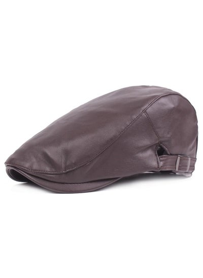 Buy Leather Beret Winter Leather Warm Leather Hat Brown in UAE