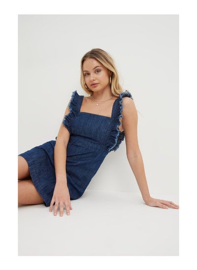 Buy Petite Frill Detail Denim Dress in UAE