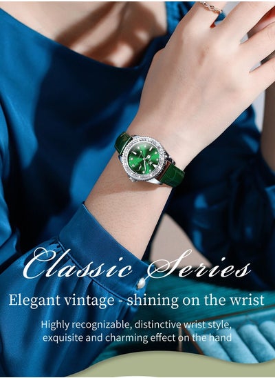 Buy Watches for Women Quartz Leather Water Resistant Analog Watch 34mm Green 9945 in Saudi Arabia