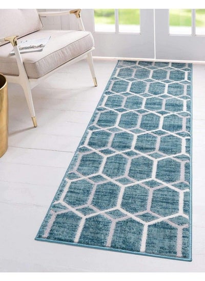 Buy Matrix Trellis Collection Area Rug Tile (2' X 6' 1" Runner Blue Ivory) in UAE