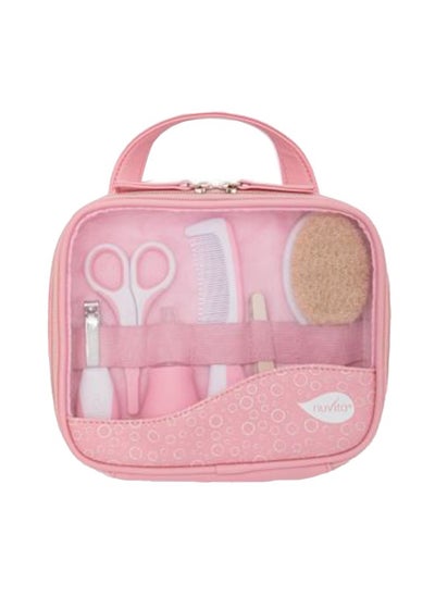 Buy Essential Baby Care Kit - Nasal Aspirator, Small Scissors With Rounded Tips, Nail Clippers, Nail Files, Brush And Comb - Pink in UAE