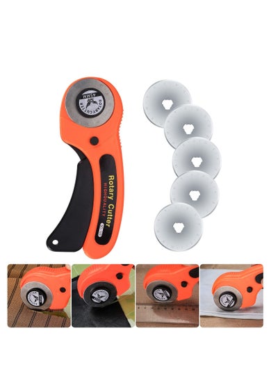 اشتري 45mm Rotary Cutter, Rotary Fabric Cutter with 5pcs Extra Blades Ergonomic Handle Rolling Cutter with Safety Lock for Fabric, Leather, Crafting, Sewing, Quilting, for Left & Right Hand（Orange） في الامارات