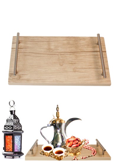 Buy Wooden Food and Coffee serving tray with beautiful handle decorative food board platters for Breakfast serve to your family and guests in classy unique way in Saudi Arabia