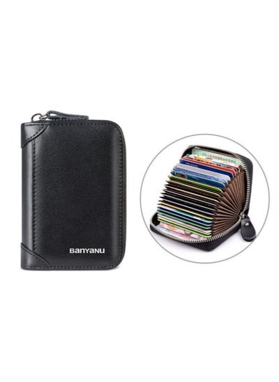 Buy Card Bag Men's Genuine Leather Multi-Card Slot Anti-Degaussing Zipper Small Card Bag Ultra-Thin in Saudi Arabia