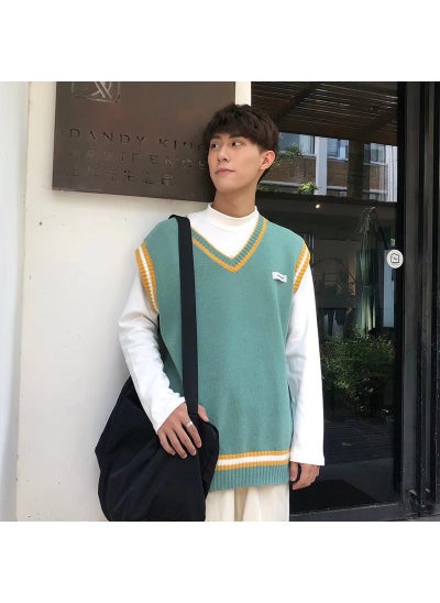 Buy Retro Japanese Couples Knit Vest V-Neck Sleeveless SweaterGreen Green in UAE