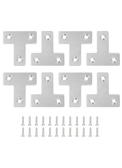 Buy 8pcs Flat Corner Brace with Screws, Stainless Steel T Shaped Brackets for Wood Desk Chair Cabinet Drawer Closet Frame Furniture Joint Repair (40x40x1mm) in UAE