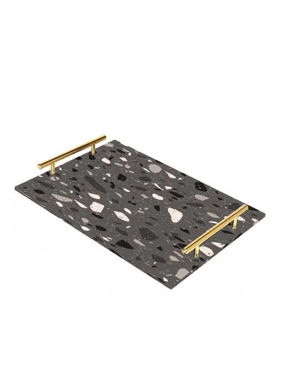 Buy Decorative Acrylic Serving Tray with Gold Color Metal Handles Terrazzo 24x34cm in Saudi Arabia