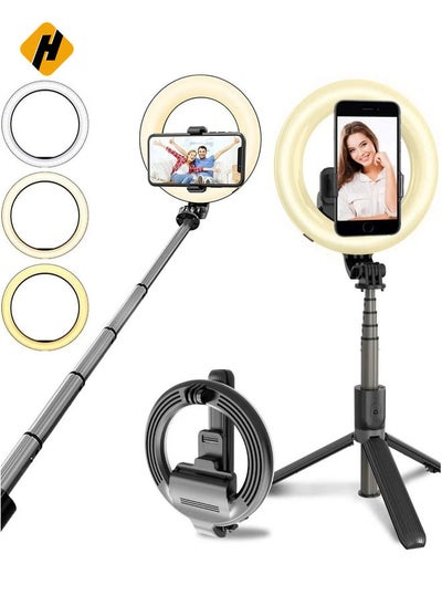 Buy Selfie Stick with Light, LED Ring Light Battery Powered with Tripod Stand, Wireless Remote & Phone Holder for Live Stream, Makeup, video, Compatible with iPhone, Android Phone in UAE