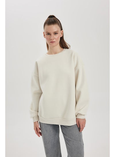 Buy Woman Oversize Fit Crew Neck Long Sleeve Knitted Sweat Shirt in Egypt