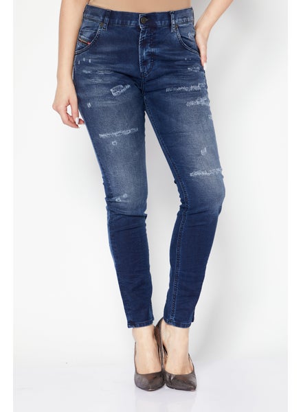 Buy Women Boyfriend Fit Washed Stretchable Denim Jeans, Blue in Saudi Arabia