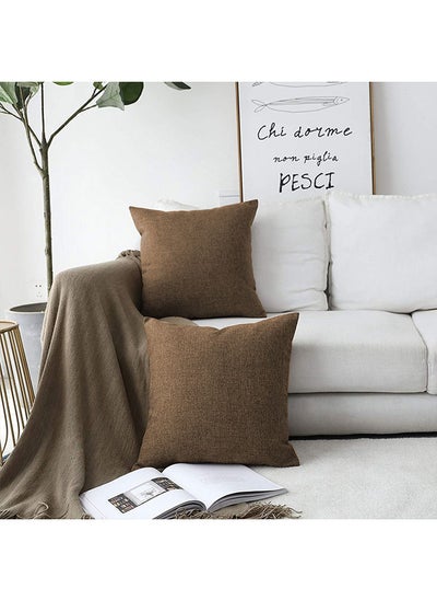 Buy Set of 2 Pieces Square Linen Decorative Cushion with Solid Design and Elegant Colors in Saudi Arabia