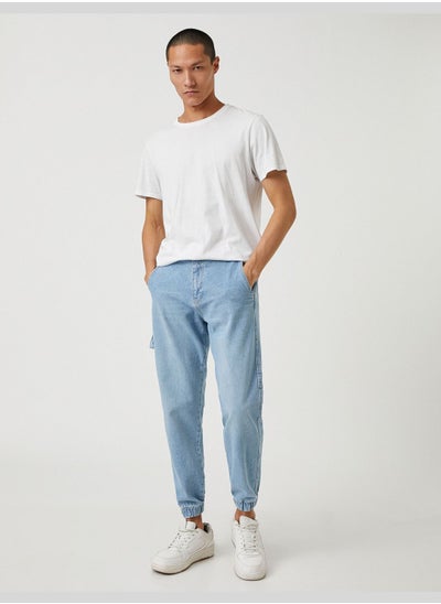 اشتري Jogger Jean Trousers Buttoned Pocket Detailed Cotton في الامارات