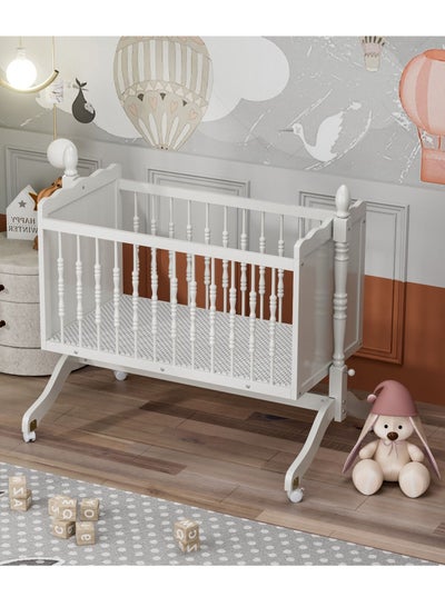 Buy Wooden Cradle with Detachable Mosquito Net Swing with Lock and Wheels 90x45cm in Saudi Arabia