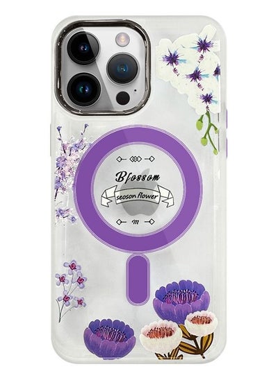 Buy Case for Apple iPhone 14 PRO Romantique Floral Design Fashion Flower Compatible with MagSafe & Wireless Charging Cover PURPLE in UAE