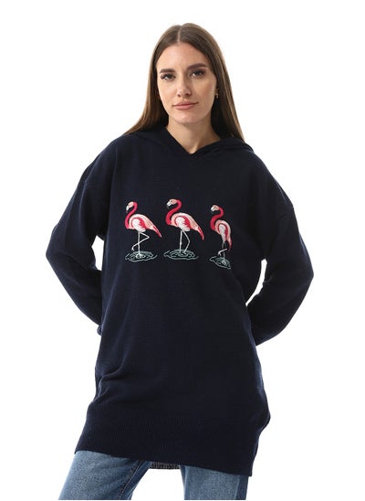 اشتري Flamingo Embroidered Pattern Navy Blue Hooded Sweater في مصر