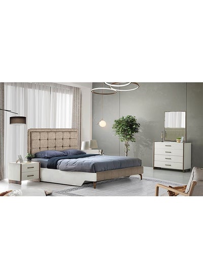 اشتري V2 Gordion King Bed (180x200cm) Strong and Sturdy Modern Design Wooden Double Bed Furniture Quiet & Comfortable Bed Frame L190xW208.6xH118 cm Light Cream في الامارات