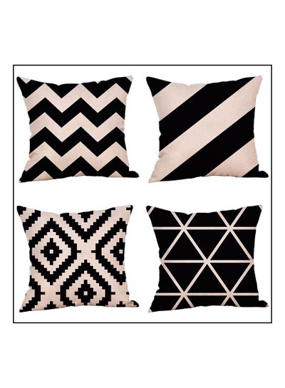 Buy 4-Piece Decorative Geometric Design Sofa Pillow Set for Home or Office in Saudi Arabia