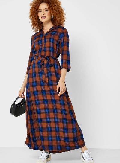 Buy Belted Checked Shirt Dress in UAE