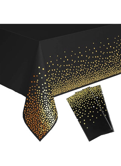 Buy Plastic Tablecloths, 2 Pack Black and Gold Polka Dot Confetti Disposable Party Tablecloths for Rectangle Tables, Waterproof Rectangle Tablecloths for Party, Graduation, Wedding, Birthday in UAE