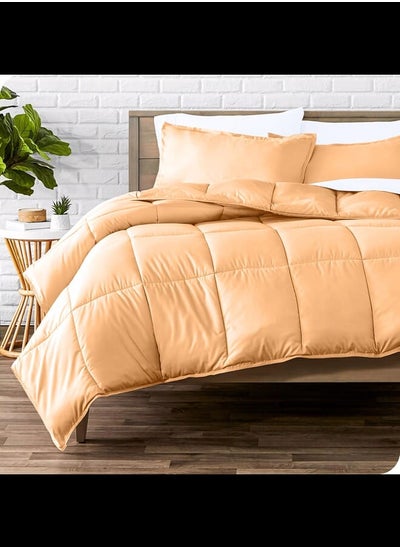 Buy Cotton - Plain - 3 Pieces Heavy Comforter Set - 2.8Kgs - Down Alternative Filling - (For Matress 100cm/120cm) - Size (180cm x 240cm) + 2 Pillow Case Covers (50cm x 70cm) - Peach in Egypt