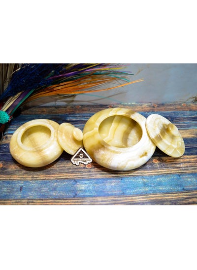 Buy From Egypt Antiques, a round bonbonniere made of alabaster stone, handmade, 100% natural in Egypt