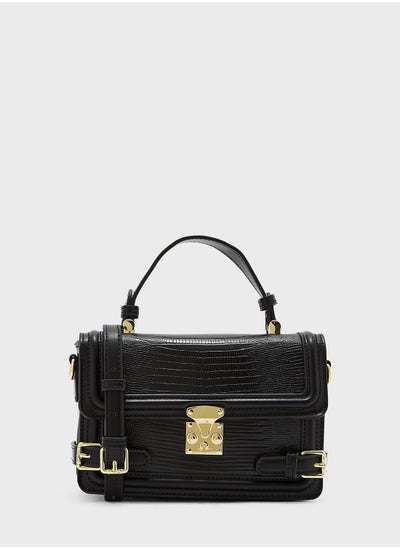 Buy Textured Hardware Detail Satchel Bag in UAE