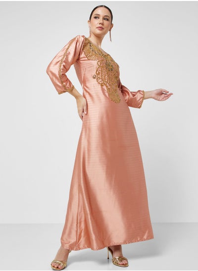 Buy Embellished Square Neck Jalabiya in Saudi Arabia