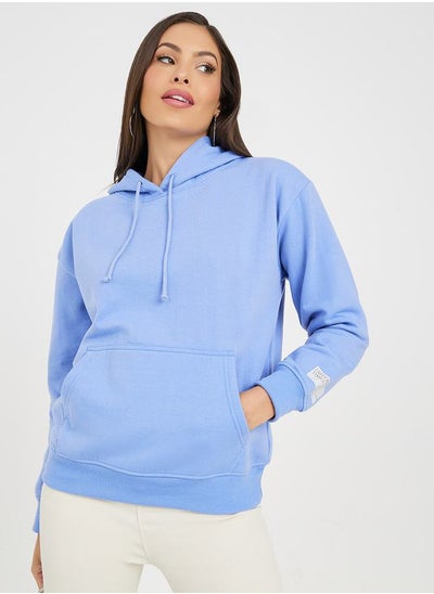 Buy Regular Fit Printed Badge Hoodie with Front Pocket in Saudi Arabia