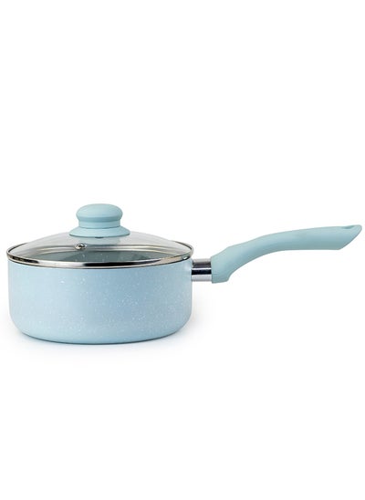 Buy Wilson Oak Sauce Pan with Glass Lid and Marble Coating Nonstick Induction - Flat Bottom, Cast Aluminum – Dia 18cm - Blue in UAE