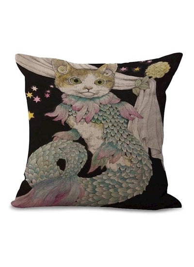 Buy Cat Printed Cushion Cover combination Black/Grey/Green 45 x 45cm in UAE