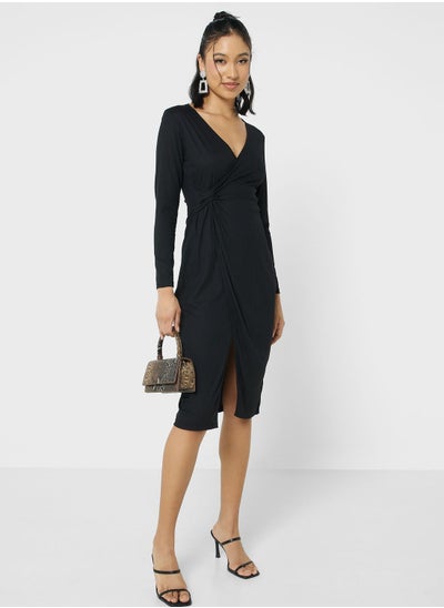 Buy Wrap Knotted Midi Dress in UAE