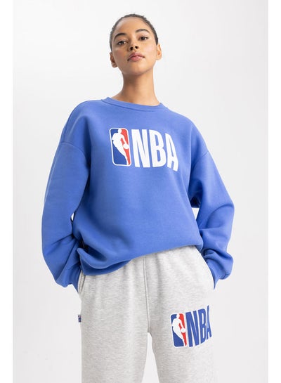 Buy Woman Knitted Oversize Fit-Nba Crew Neck Long Sleeve Sweat Shirt in Egypt