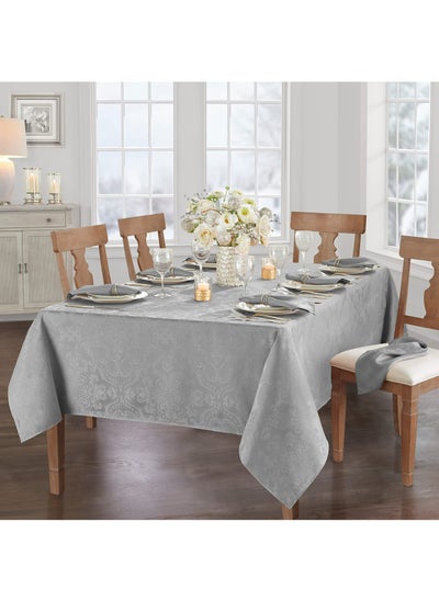 Buy Grey Elegance Damask Table Fabric Tablecloth Home Fashions Rectangle in Saudi Arabia