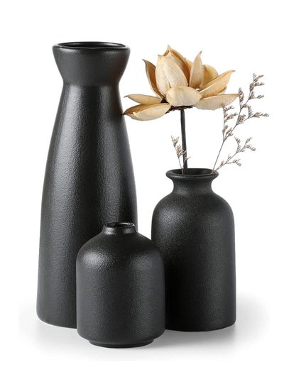 Buy Ceramic Vase Set 3 Small Flower Vases for Modern Home Decor Decorative Vase for Pampas Grass and Dried Flowers Black in UAE