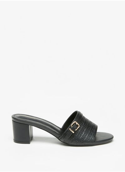 Buy Women's Textured Slip-On Sandals With Block Heels And Buckle Accent in Saudi Arabia